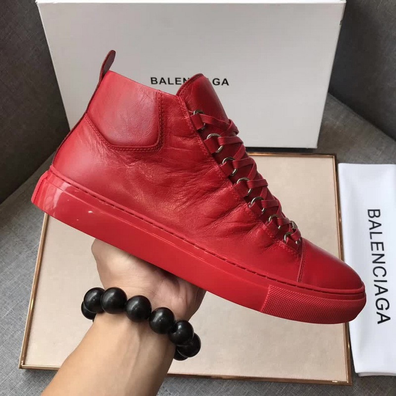 BALENCIAGA Men's Arena Leather Sneakers Red